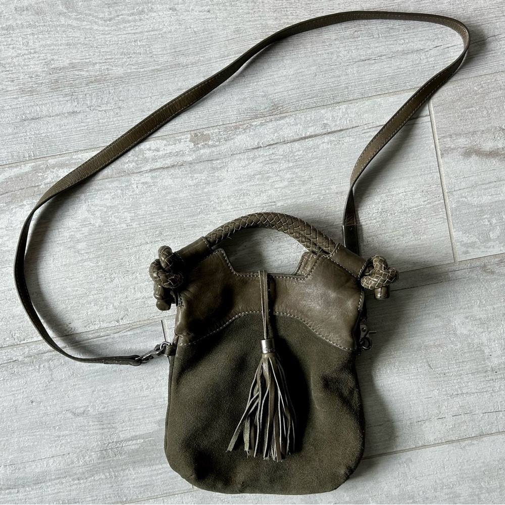 Olive Green Suede-Tassel Crossbody Bag